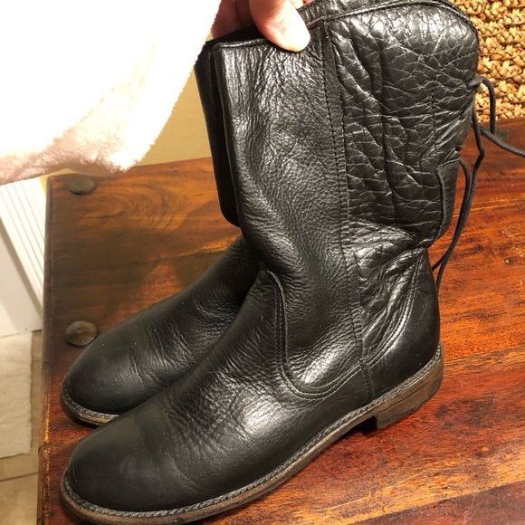 Walk Over Vintage Shoe Womens Boots Leather Pull Mid Calf Western Moto 8.5 - Picture 1 of 11